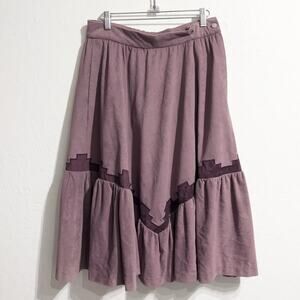 Vintage Skirt Small Medium Purple Plum Western Midi Tiered Faux Suede Festival